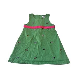 Hartstrings Girls Green Corduroy Dachshund‎ Embroidered Bow Jumper Dress 4T